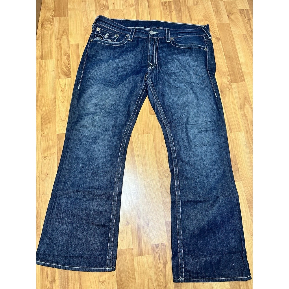 True Religion Men's Bootcut Jeans Size 38W x 32L Dark Blue Denim Older Style 858